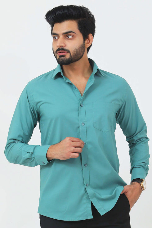Veshbhoshaa Bluebird Men'S Sea Green Cotton Lycra Formal Shirt